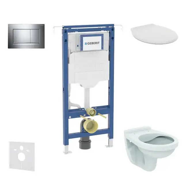 Geberit Duofix - Set bâti-support, cuvette Alpha avec abattant, plaque de déclenchement Sigma20, chrome SANI11CD1103