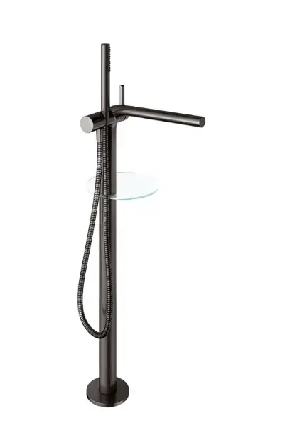 Keuco Edition 400 - Mélangeur bain sur pied avec accessoires, noir titane brossé 51527350100