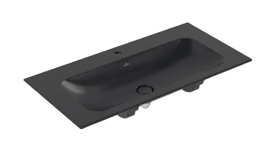 Villeroy & Boch Finion - Lavabo sur meuble 100 × 50 cm, trop-plein caché, trou pour robinet, CeramicPlus, ViFlow, Pure Black 4164ABR7