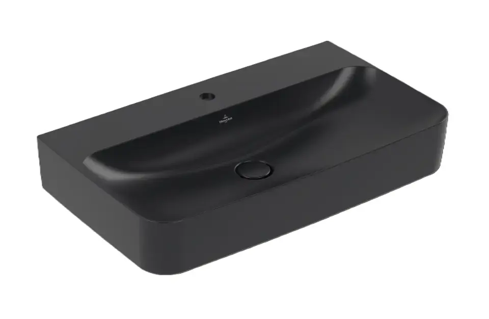 Villeroy & Boch Finion - Lavabo 80x47 cm, trop-plein caché, trou pour robinet, CeramicPlus, Pure Black 41688CR7