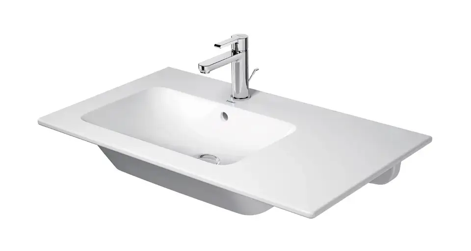 Duravit ME by Starck - Lavabo 83x49 cm, avec trop-plein, trou pour robinet, espace de rangement à droite, DuraShield, blanc mat 234583AC00