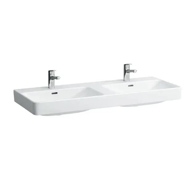 Laufen Pro S - Double-lavabo 120x47 cm, 2 trous pour robinetterie, avec LCC, blanc H8149664001041