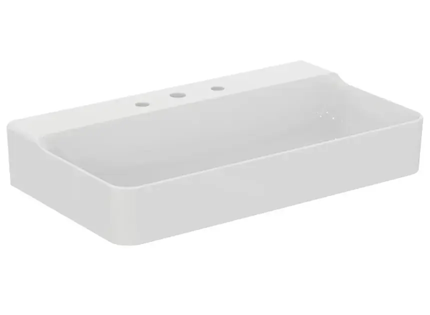 Ideal Standard Conca Ceram - Lavabo à poser 80x45 cm, sans trop-plein, 3 trous pour robinet, blanc T383001