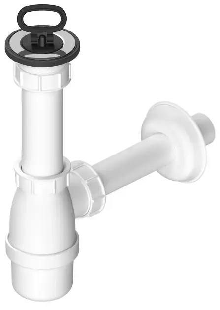 Bruckner – Siphon de lavabo 1 1/4, sortie et bouchon, bonde 40 mm, blanc 151.112.0