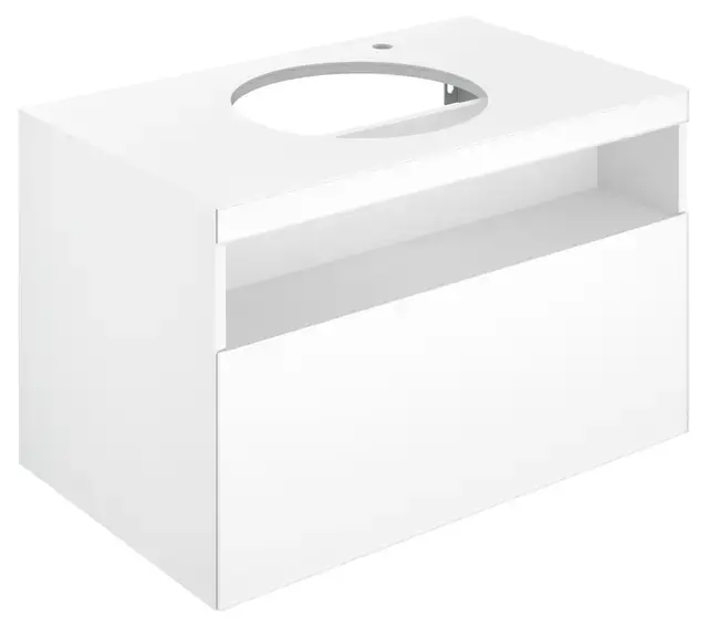 Keuco Stageline – Meuble sous lavabo, 80x55x49 cm, avec découpe pour lavabo et robinetterie à droite, avec éclairage et USB, blanc 32865300100