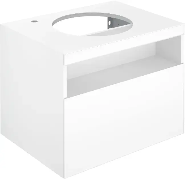 Keuco Stageline – Meuble sous lavabo, 65x55x49 cm, avec découpe pour lavabo et robinetterie à gauche, blanc 32854300000