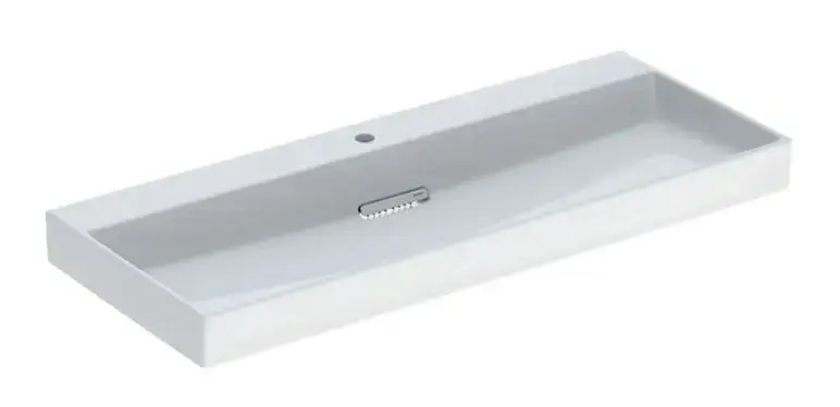 Geberit ONE - Lavabo 120x48x14 cm, trop-plein caché, avec trou pour robinetterie, sortie horizontale, KeraTect, blanc 505.048.00.1