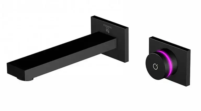 Steinberg iFlow – Mitigeur de lavabo électronique encastré avec thermostat, installation 2 trous, noir mat 390 1816 S
