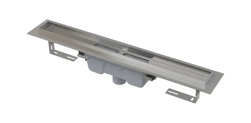 Alca - Caniveau de douche Professional 85 cm, avec rebord pour grille pleine, évacuation verticale, inox APZ1006-850
