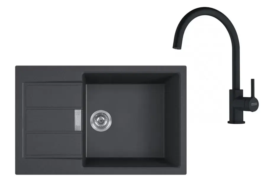 Franke - Set de cuisine T124Č, évier en tectonite S2D 611-78 XL et robinet FP 6018.901, noir / noir mat 143.0687.357