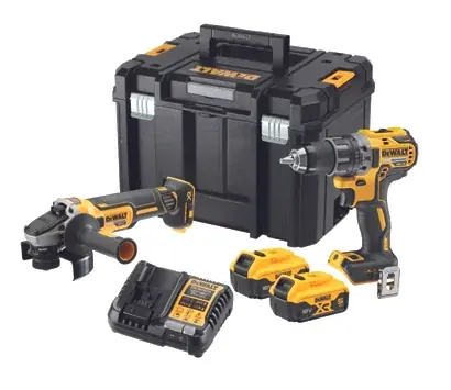 Kit Perceuse visseuse DCD791 + Meuleuse Ø125MM DCG405 avec chargeur et coffret TSTAK + 25 disques offerts – Dewalt