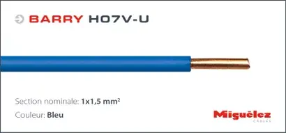 Câble électrique BARRY  H07V-U – 1×1,5MM² – Couronne L.100M – Bleu