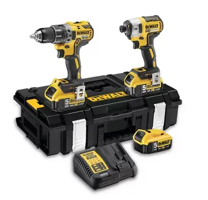 Kit avec Perceuse visseuse à percussion DCD805 + Visseuse à choc DCF850 + Chargeur + 2 batteries 5,0Ah + Coffret Tstak