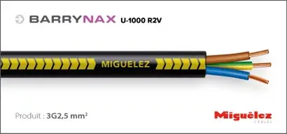 Câble électrique BARRYNAX U -1000 R2V – 3G2,5MM² – Couronne L.100M