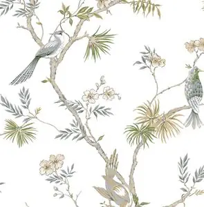 Papier peint intissé Jardin Secret oiseau exotique vert - LU00756