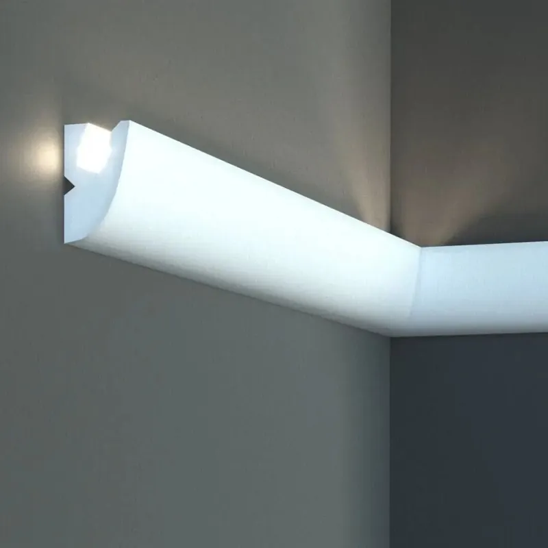 Elite Decor | Plinthe lumineuse KD303 | Polystyrène | 40 x 65 x 1150 mm | Blanc | Plinthe décorative en polystyrène expansé