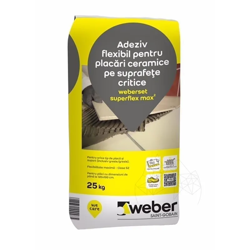 Weber Set Superflex Max², 25 Kg, Colle professionnelle grise pour sols et murs.