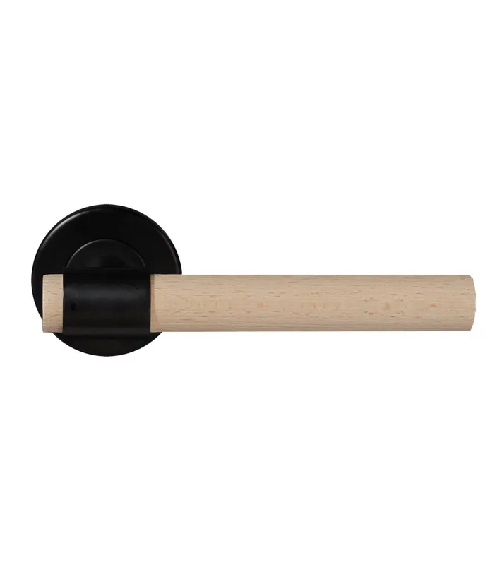 Poignée de porte en bois de hêtre naturel vernis et noire – Iraty