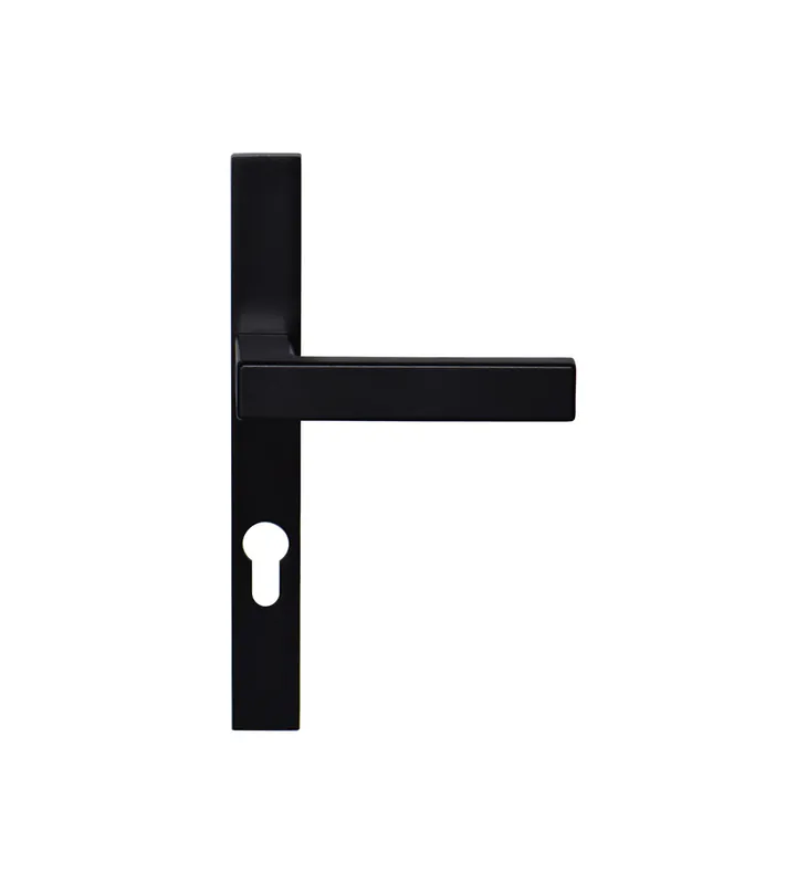 Poignée de porte pour profil étroit alu/PVC noire sur plaque 26 mm – modèle Bloom