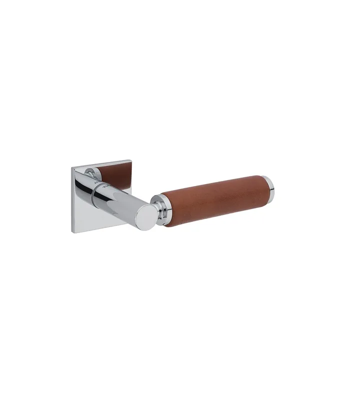 Poignée de porte Chrome poli en cuir clair TUPAI 4200/200 carrée
