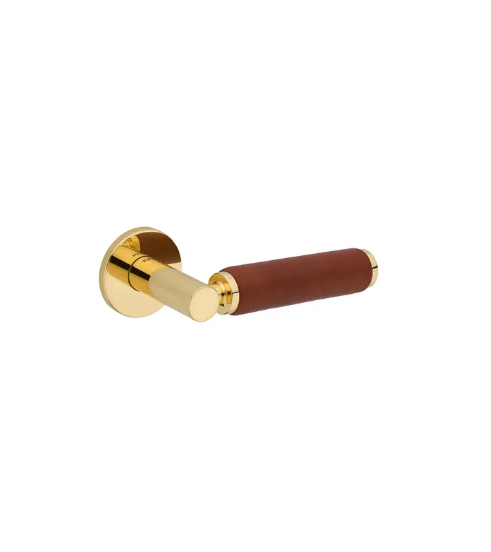 Poignée de porte or poli en cuir clair TUPAI 4200/200 ronde