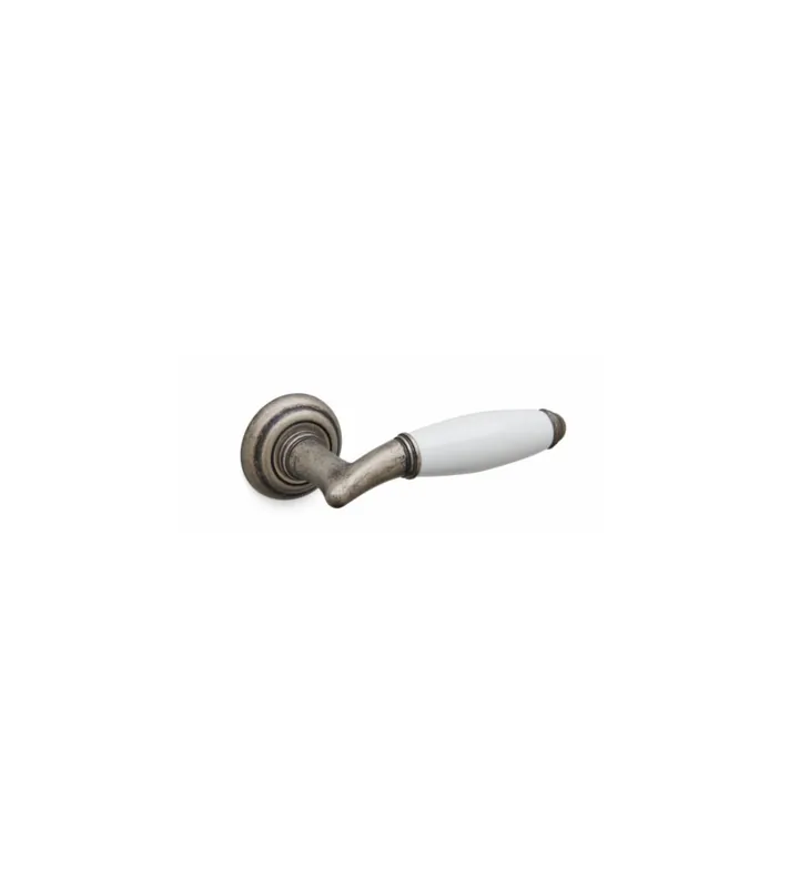 Poignée de porte en céramique et laiton argent antique Mandelli Melody