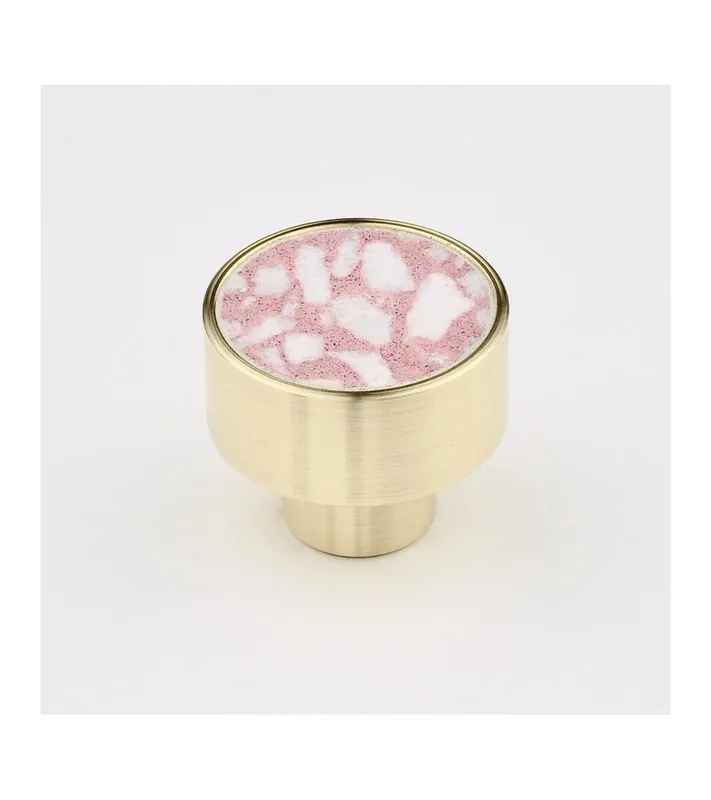 Bouton de meuble en laiton et Pink Terrazzo